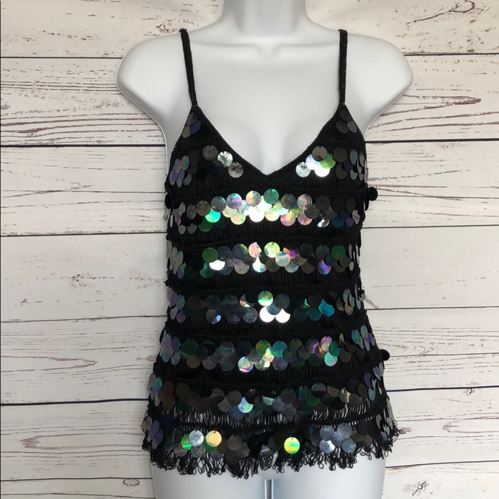 Flashy Black Tank w/ Iridescent Sequins Sz S/M